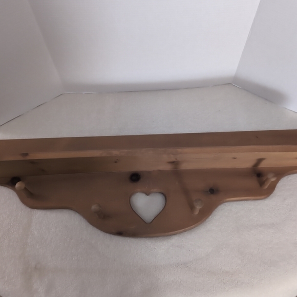 The Unbranded Brand Other - Vintage Wood Shelf With Heart Cut OutWall Shelf With 4 Pegs - 35”